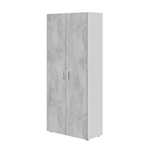 Pegane Armoire  meuble de rangement en panneau de particules mélaminé coloris blanc mat et gris ciment - Hauteur 182 x Longueur 80 cm x Profondeur 37 cm