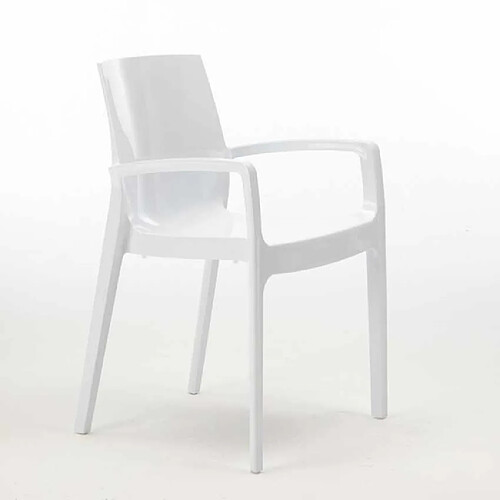 Chaise polypropylène empilable avec accoudoirs salle à manger Cream Grand Soleil, Couleur: Blanc