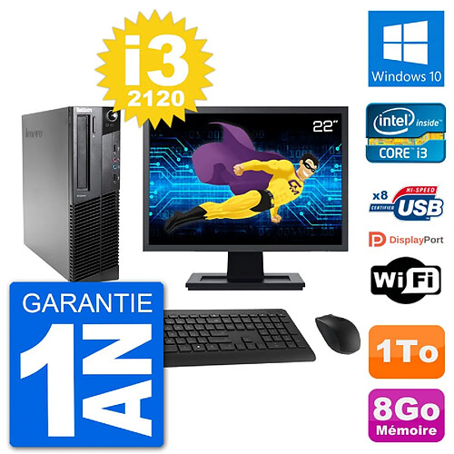 PC Lenovo M92p SFF Ecran 22" Intel i3-2120 RAM 8Go Disque 1To Windows 10 Wifi · Occasion