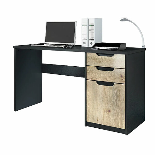 Mpc Bureau Noir Mat Et Aspect Chêne Nordique  (lxhxp) : (129 X 76 X 60 Cm)