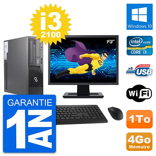 PC Fujitsu E500 DT Ecran 19" Intel i3-2100 RAM 4Go Disque 1To Windows 10 Wifi · Occasion