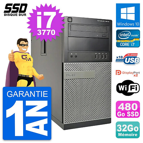 PC Tour Dell OptiPlex 9010 Intel Core i7-3770 RAM 32Go SSD 480Go Windows 10 Wifi · Occasion