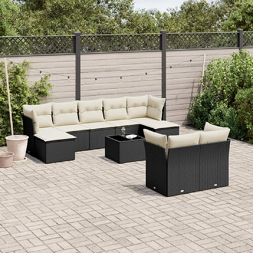 vidaXL Salon de jardin 10 pcs avec coussins noir résine tressée