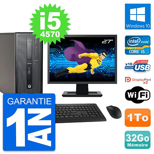 PC Tour HP 800 G1 Ecran 27" Intel i5-4570 RAM 32Go Disque 1To Windows 10 Wifi · Occasion