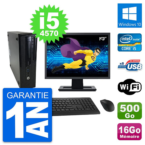 PC HP 400 G1 SFF Ecran 19" Intel i5-4570 RAM 16Go Disque 500Go Windows 10 Wifi · Occasion