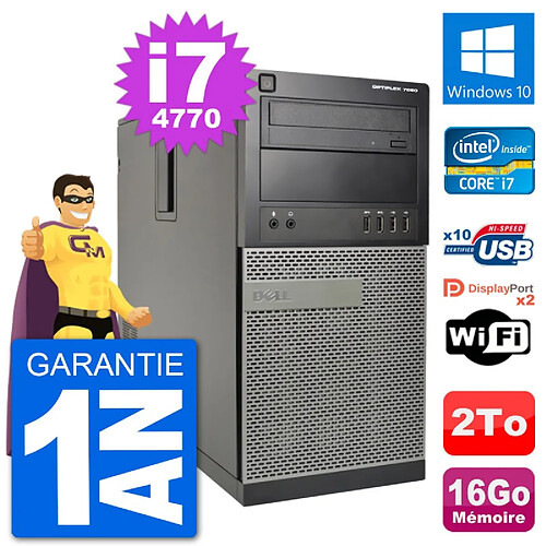 PC Tour Dell 7020 Intel Core i7-4770 RAM 16Go Disque Dur 2To Windows 10 Wifi · Occasion