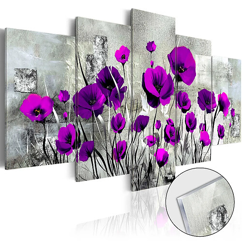 Decoshop26 Tableaux en verre acrylique décoration murale motif Coquelicots violets en 5 panneaux 200x100 cm TVA110079