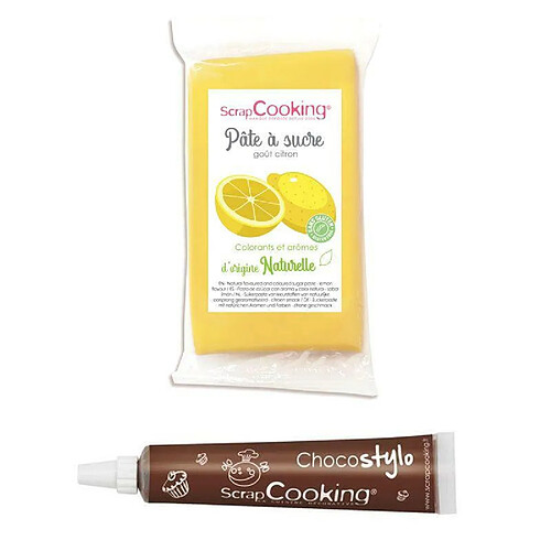 Scrapcooking Pâte à sucre jaune 250 g arôme citron + Stylo chocolat