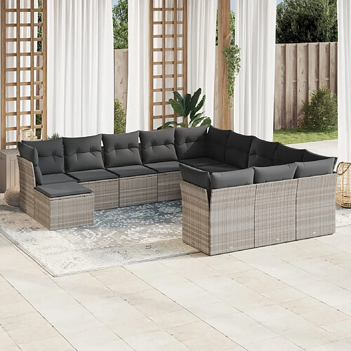 vidaXL Salon de jardin avec coussins 12 pcs gris clair résine tressée