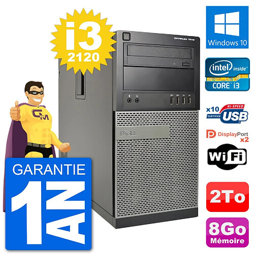 PC Tour Dell 7010 Intel Core i3-2120 RAM 8Go Disque Dur 2To Windows 10 Wifi · Occasion