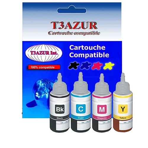 Set de 4 bouteilles encre compatibles pour Epson EcoTank ET L120, L130, L300 - T3AZUR