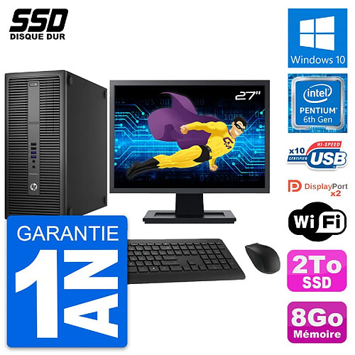 PC Tour HP EliteDesk 800 G2 Ecran 27" G4400 RAM 8Go SSD 2To Windows 10 Wifi · Occasion