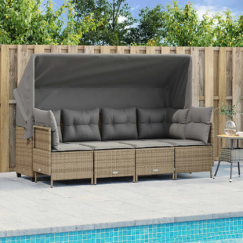 vidaXL Salon de jardin avec coussins 5 pcs beige résine tressée