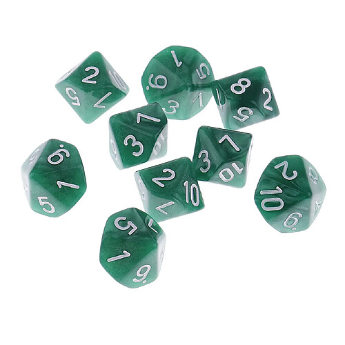 10 pièces en plastique 10 faces d10 d10 pour la barre de jeu accessoire vert