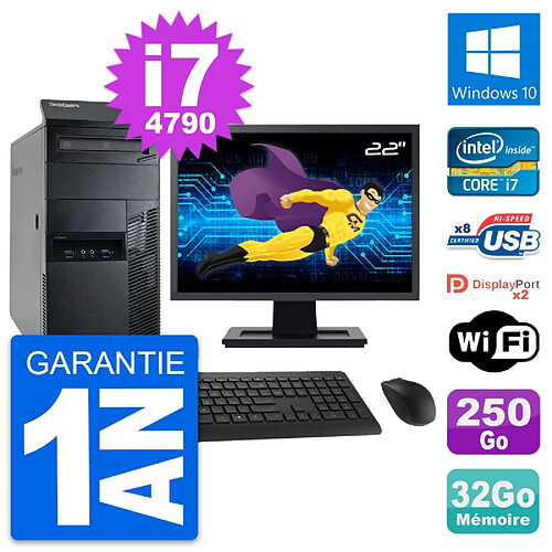 PC Tour Lenovo M93p Ecran 22" Core i7-4790 RAM 32Go Disque 250Go Windows 10 Wifi · Occasion