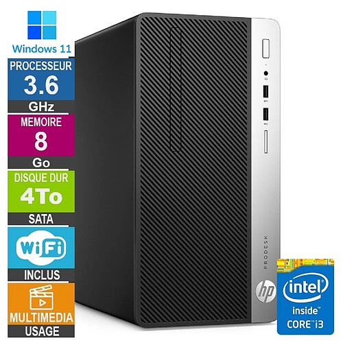 HP ProDesk 400 G5 MT i3-8100 3.60GHz 8Go/4To Wifi W11 · Reconditionné