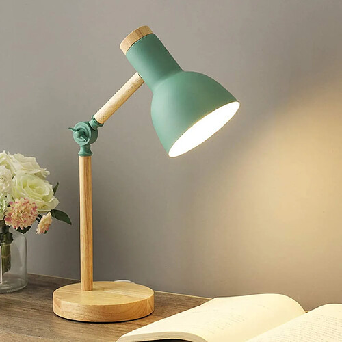 BESTA Décoration Lampe de Table LED Lampe de Bureau E27 Salon Lampe en Bois Moderne Réglable Luminaire Industrielle à Poser Lampes de Lecture pour Lampe de Chevet Chambre étudier, vert