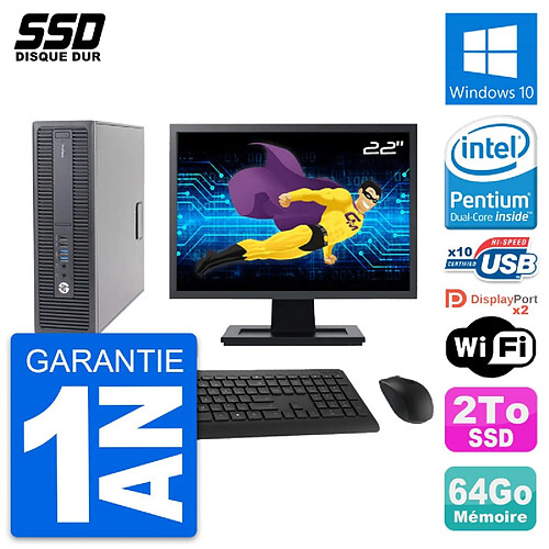 PC HP 600 G2 SFF Ecran 22" Intel Pentium G4400 RAM 64Go SSD 2To Windows 10 Wifi · Occasion