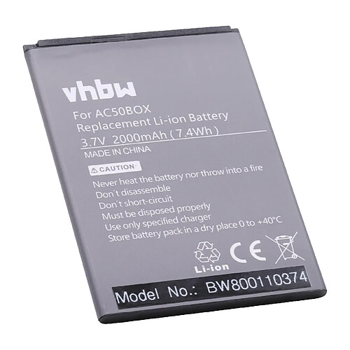 vhbw Li-Ion Batterie 2000mAh (3.7V) pour téléphone, smartphone Archmobile Velocity comme AC50BNE, AC50BNE 1ICP5/56/78