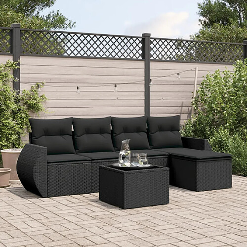 vidaXL Salon de jardin 6 pcs avec coussins noir résine tressée