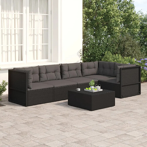 vidaXL Salon de jardin 5 pcs avec coussins Noir Résine tressée