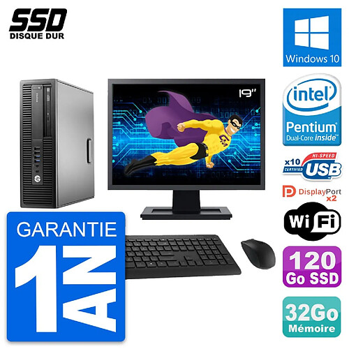 PC HP EliteDesk 800 G2 SFF Ecran 19" G4400 RAM 32Go SSD 120Go Windows 10 Wifi · Occasion