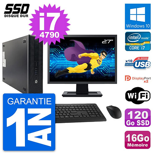 PC HP 600 G1 SFF Ecran 27" Intel Core i7-4790 RAM 16Go SSD 120Go Windows 10 Wifi · Occasion