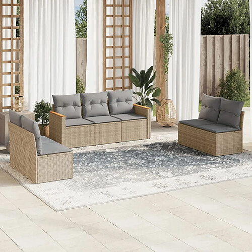 vidaXL Salon de jardin avec coussins 7 pcs beige résine tressée