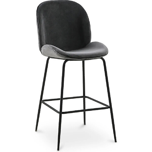 ICONIK INTERIOR Tabouret de bar accent velours tapissée scandi retro design - Elias Gris foncé