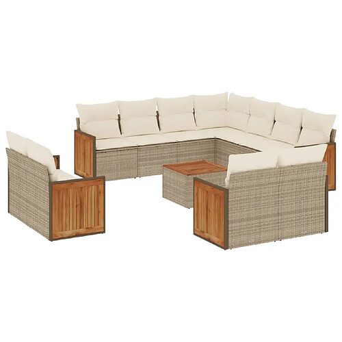 Maison Chic Salon de jardin avec coussins 12 pcs | Ensemble de Table et chaises | Mobilier d'Extérieur beige résine tressée -GKD61256