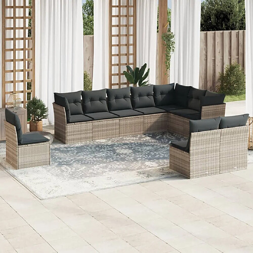 vidaXL Salon de jardin avec coussins 10 pcs gris clair résine tressée