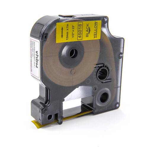 vhbw cassette à bande cartouche 12mm noir sur jaune pour imprimante d´étiquette Dymo LabelManager 210D, 260P, 280 remplace Dymo D1, 45018.