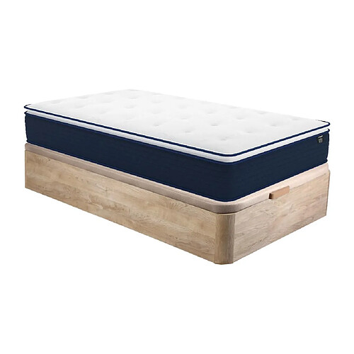 Vente-Unique Ensemble 90 x 190 cm sommier coffre naturel clair + matelas ressorts ensachés et surmatelas intégré ép.24cm - ALTIER de YSMÉE