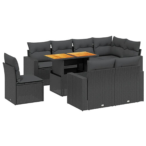 Maison Chic Ensemble Tables et chaises d'extérieur 9 pcs avec coussins,Salon de jardin noir résine tressée -GKD279957