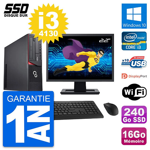 PC Fujitsu E920 DT Ecran 22" Intel i3-4130 RAM 16Go SSD 240Go Windows 10 Wifi · Occasion