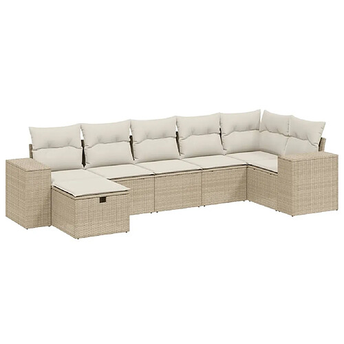 Maison Chic Salon de jardin avec coussins 7 pcs, Ensemble Tables et chaises de jardin, beige résine tressée -GKD456813