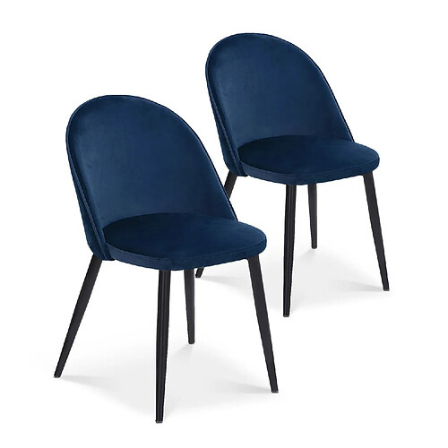 Lot de 2 chaises Cecilia velours Bleu pieds noirs