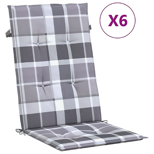 Maison Chic Coussins Confort,Coussins de chaise jardin à dossier haut lot de 6 carreaux gris -GKD16148