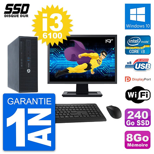 PC HP ProDesk 400 G3 SFF Ecran 19" i3-6100 RAM 8Go SSD 240Go Windows 10 Wifi · Occasion