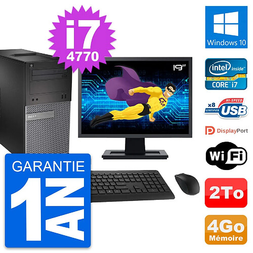 PC Tour Dell OptiPlex 3020 Ecran 19" i7-4770 RAM 4Go Disque 2To Windows 10 Wifi · Occasion