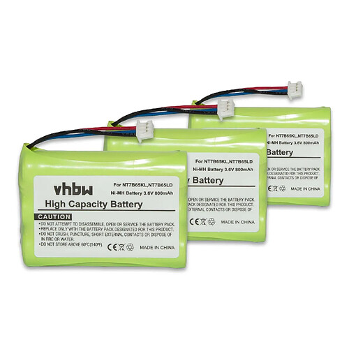 Vhbw Set de 3 batteries 800mAh pour téléphone fixe sans fil Nortel 7420, 7430, 7439, 7449 remplace CPH-464Q3S, NT7B65KL, NT7B65LD