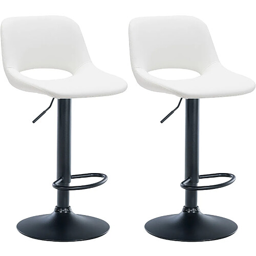 Decoshop26 Tabourets de bar chaises haute x2 avec repose-pieds en PVC blanc piètement métallique noir 10_0004064