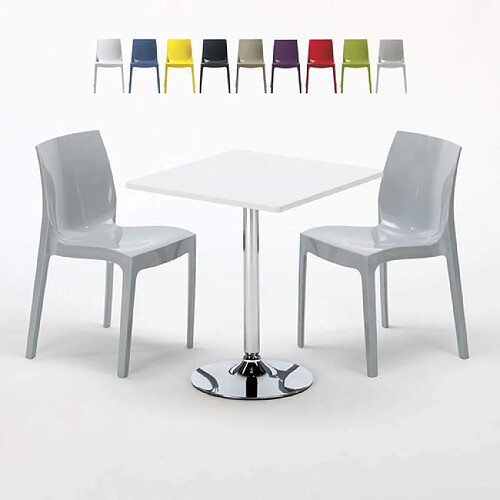 Grand Soleil Table Carrèe Blanc + 2 Chaises Colorées