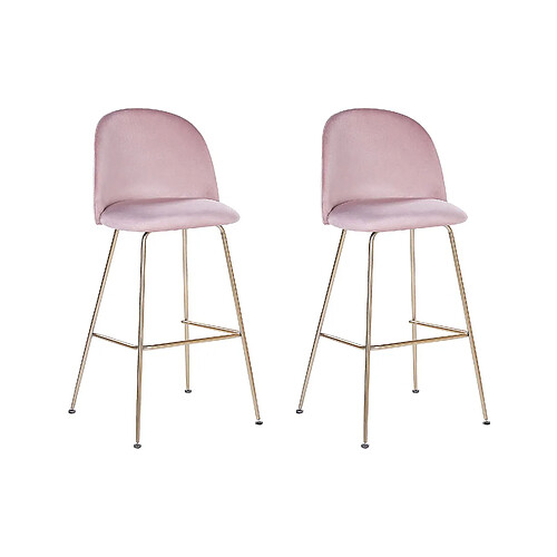 Beliani Tabouret de bar Set de 2 Velours Rose ARCOLA