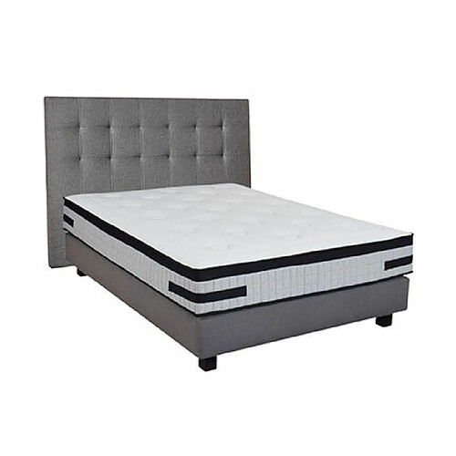 Mes Ensemble matelas 140x200 + sommier + tête de lit gris CONFORTLUXE