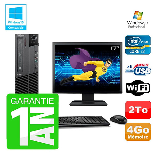 PC Lenovo M91p SFF Intel I3-2120 4Go Disque 2To Graveur Wifi W7 Ecran 17" · Occasion