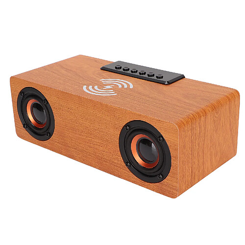 ComfortXL Enceinte bluetooth sans fil 10w avec charge sans fil, réveil en bois rétro pour téléphones mobiles et tablettes - noyer clair