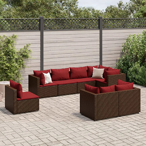 vidaXL Salon de jardin avec coussins 8 pcs marron résine tressée