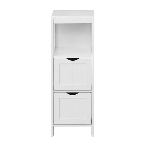 Mobili Rebecca Armoire À Colonnes Armoire De Salle De Bains En Bois Blanc Avec 2 Tiroirs Et Étagère