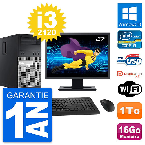 PC Tour Dell 9010 Ecran 27" Intel i3-2120 RAM 16Go Disque 1To Windows 10 Wifi · Occasion